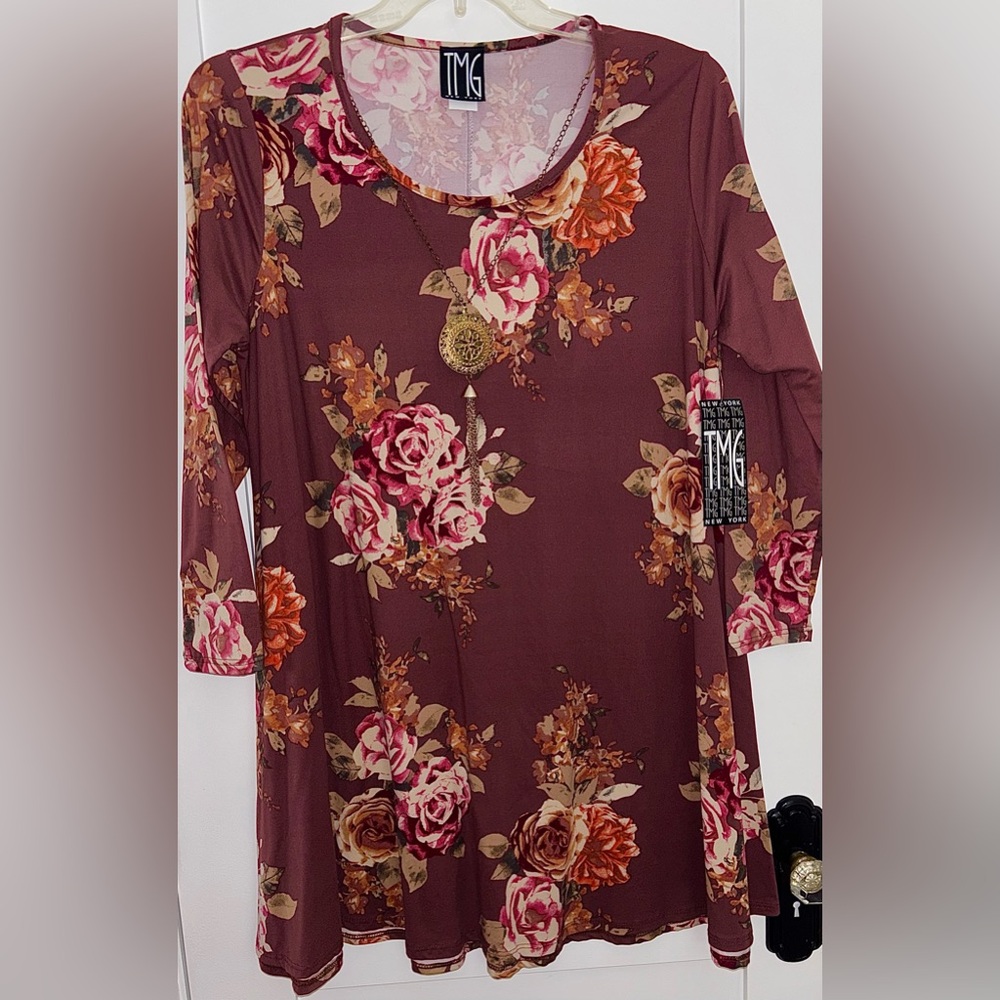 NWT Floral Burgundy and Pink Tunic